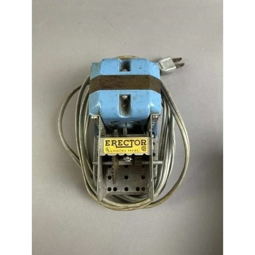 Vintage Gilbert Erector Electric Engine AC Motor Blue Metal Gear Toy Part USA‎
